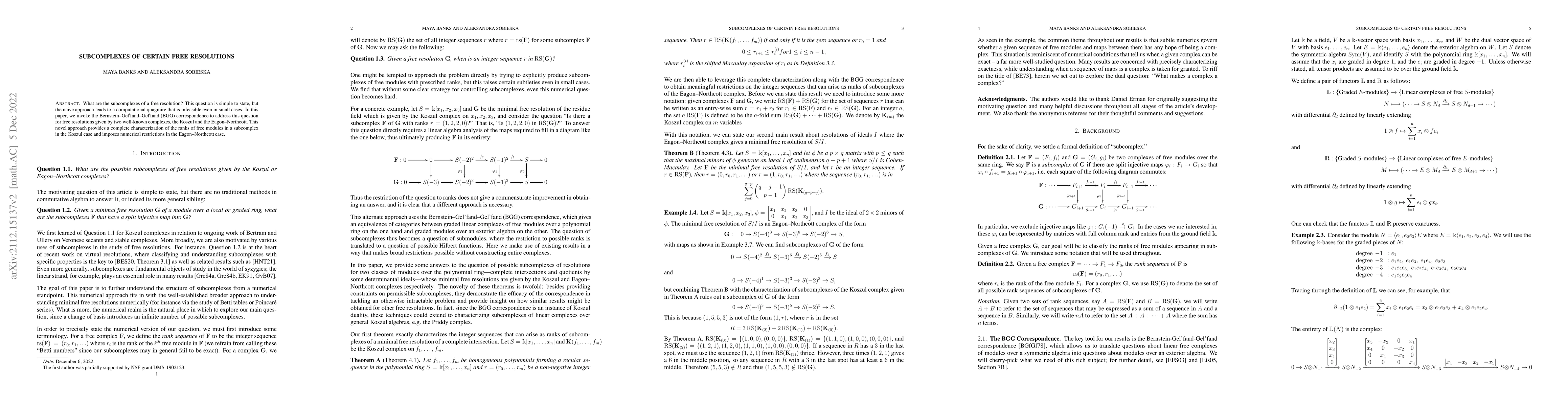 Thumbnail for Subcomplexes of Certain Free Resolutions