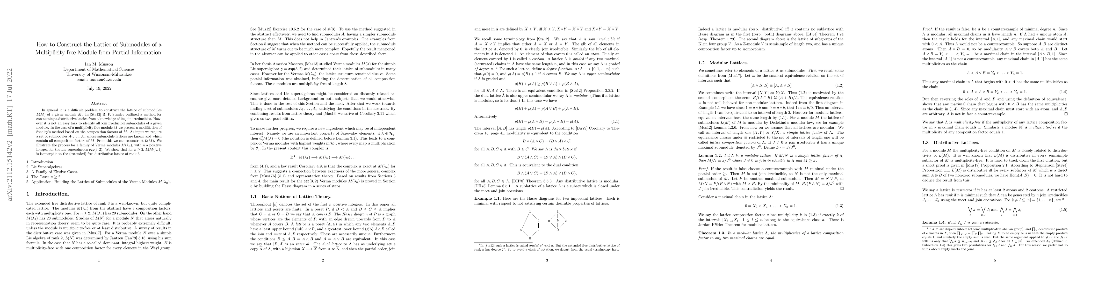 Thumbnail for How to Construct the Lattice of Submodules of a Multiplicity free Module
  from Partial Information