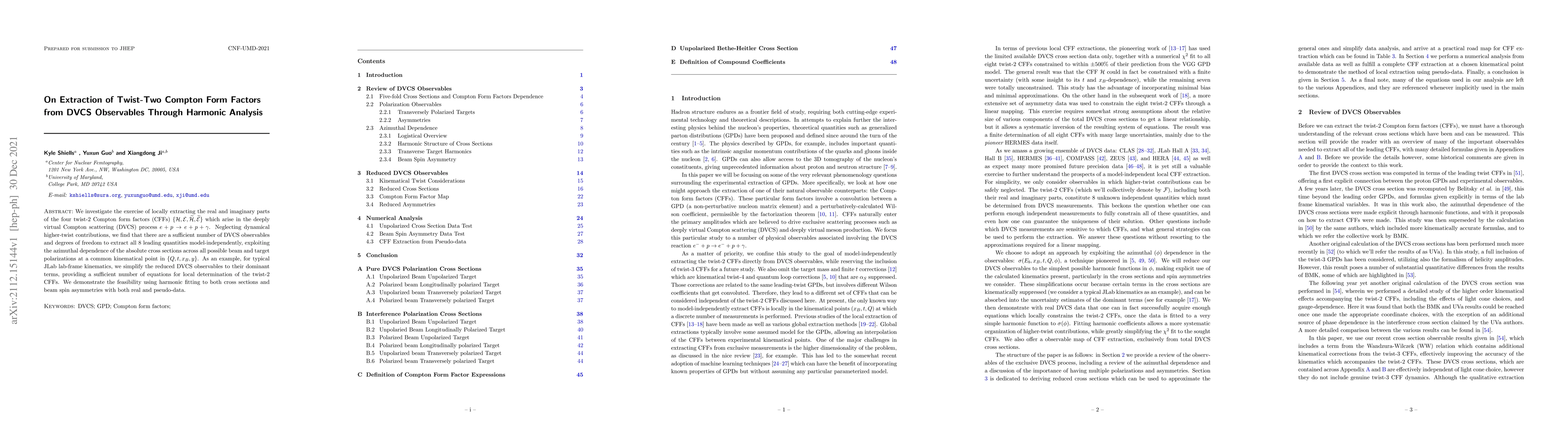 Thumbnail for On Extraction of Twist-Two Compton Form Factors from DVCS Observables
  Through Harmonic Analysis