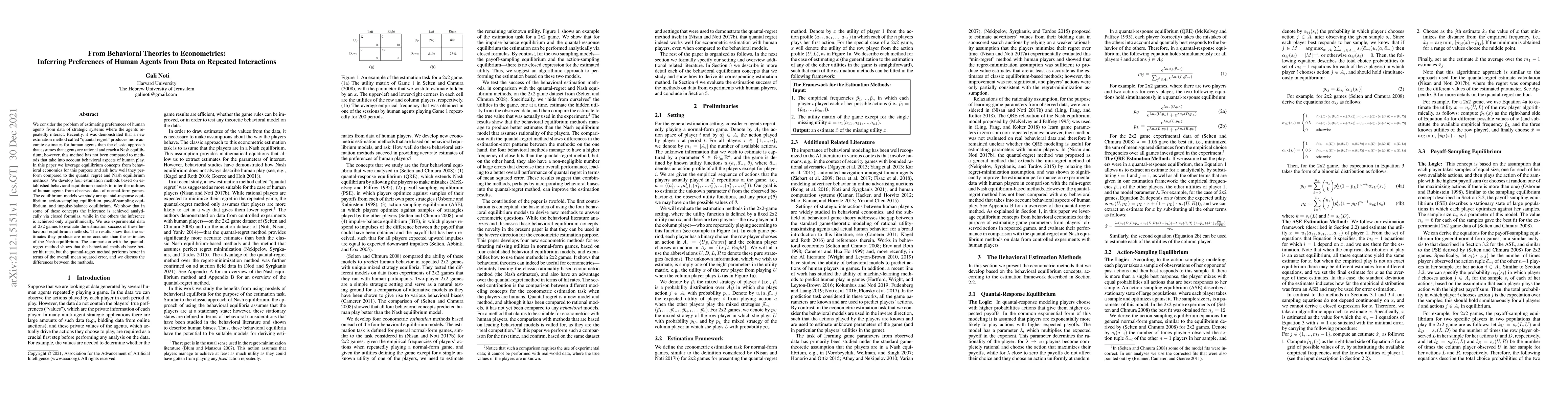 Thumbnail for From Behavioral Theories to Econometrics: Inferring Preferences of Human
  Agents from Data on Repeated Interactions