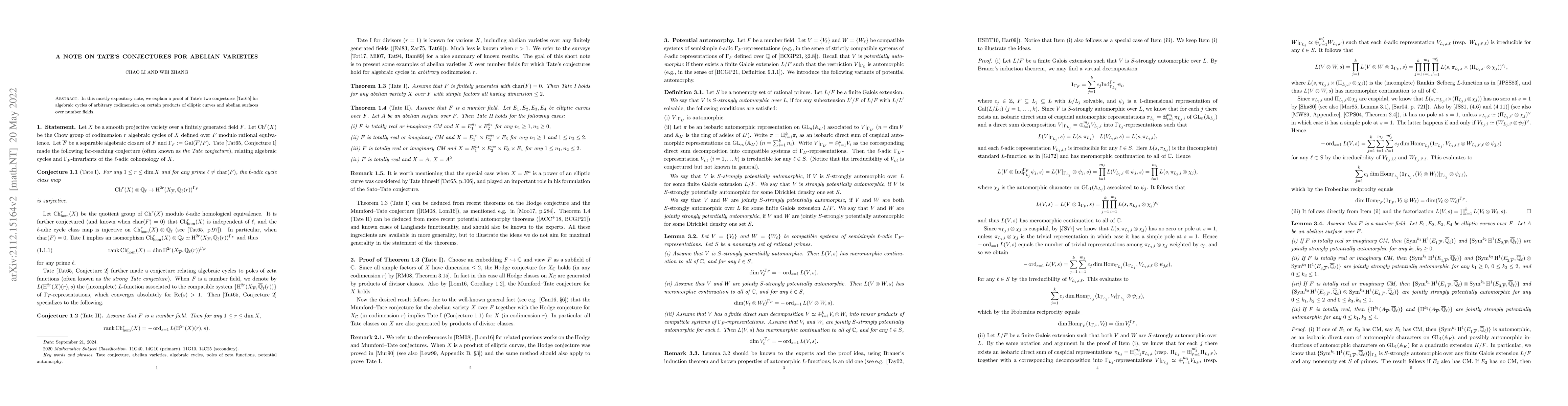 Thumbnail for A note on Tate's conjectures for abelian varieties