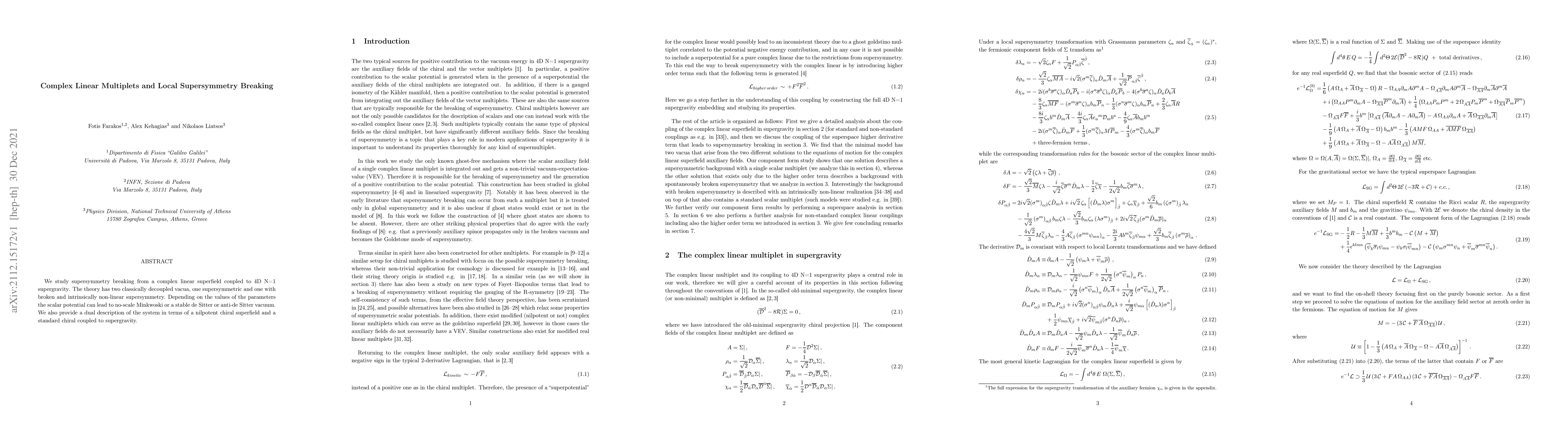 Thumbnail for Complex Linear Multiplets and Local Supersymmetry Breaking