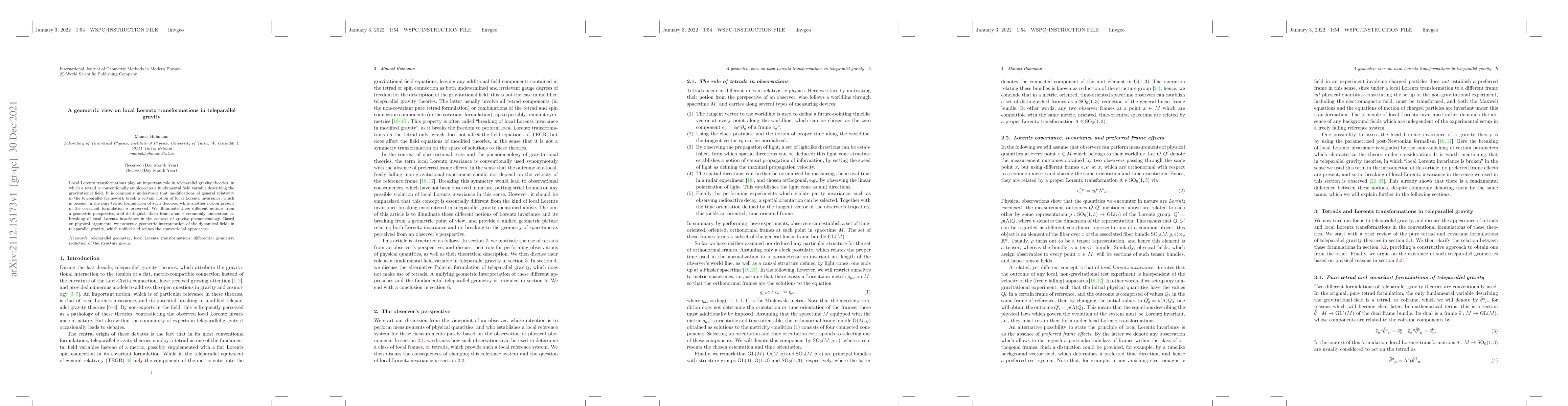 Thumbnail for A geometric view on local Lorentz transformations in teleparallel
  gravity