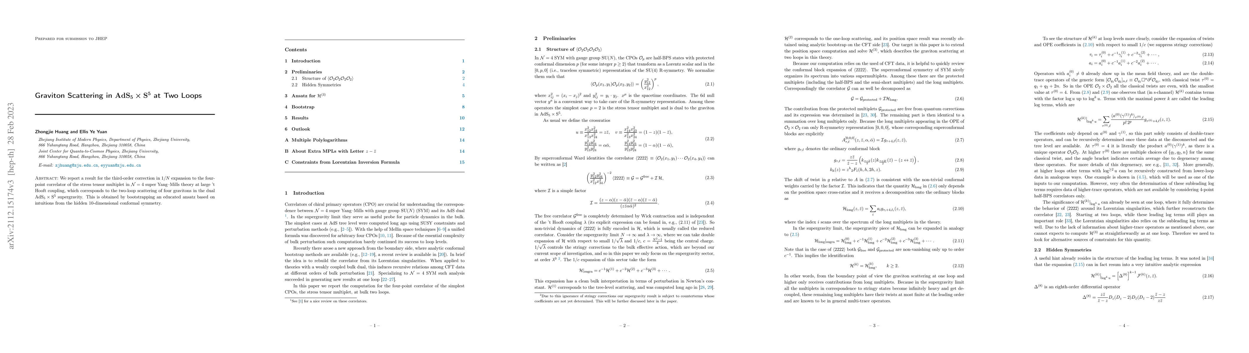 Thumbnail for Graviton Scattering in $\mathrm{AdS}_5\times\mathrm{S}^5$ at Two Loops