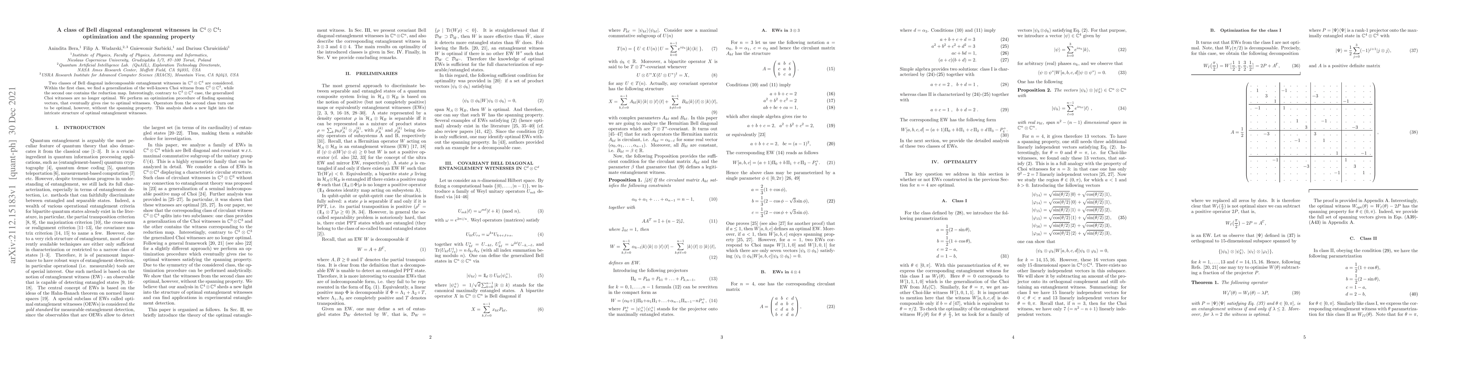 Thumbnail for A class of Bell diagonal entanglement witnesses in $\mathbb{C}^4 \otimes
  \mathbb{C}^4$: optimization and the spanning property