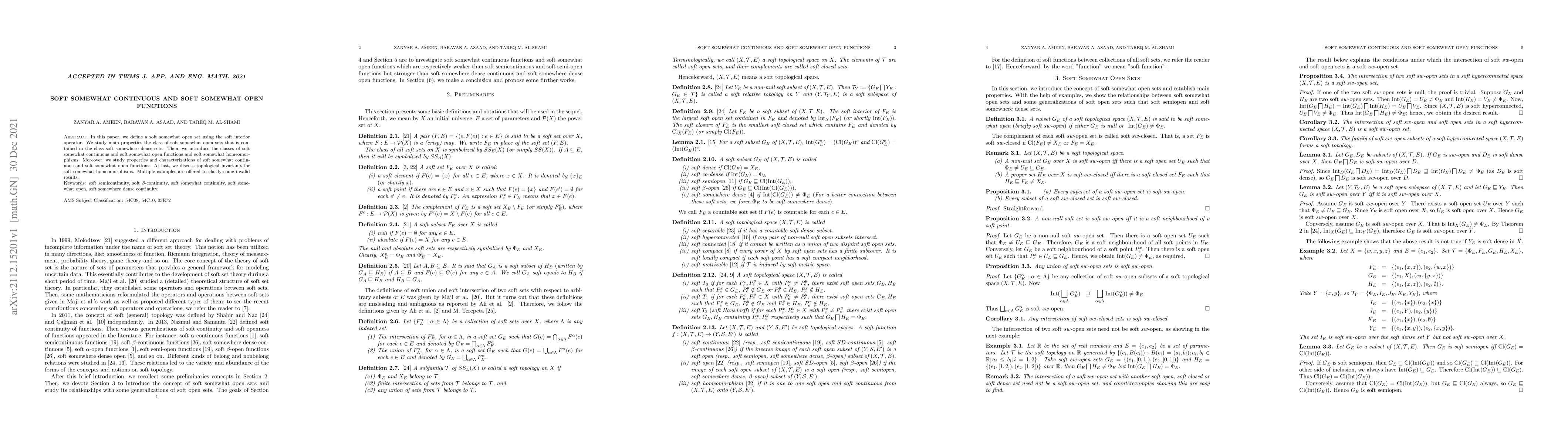 Thumbnail for Soft Somewhat Continuous and Soft Somewhat Open Functions