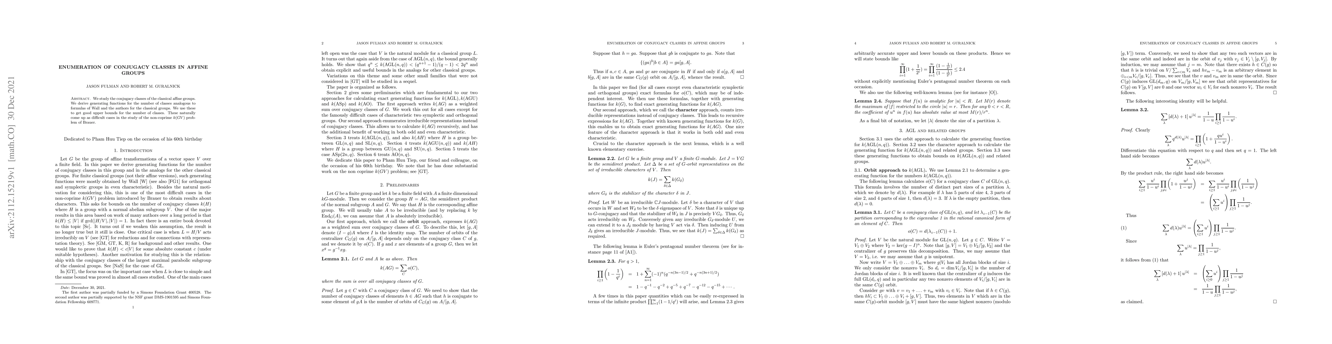 Thumbnail for Enumeration of conjugacy classes in affine groups