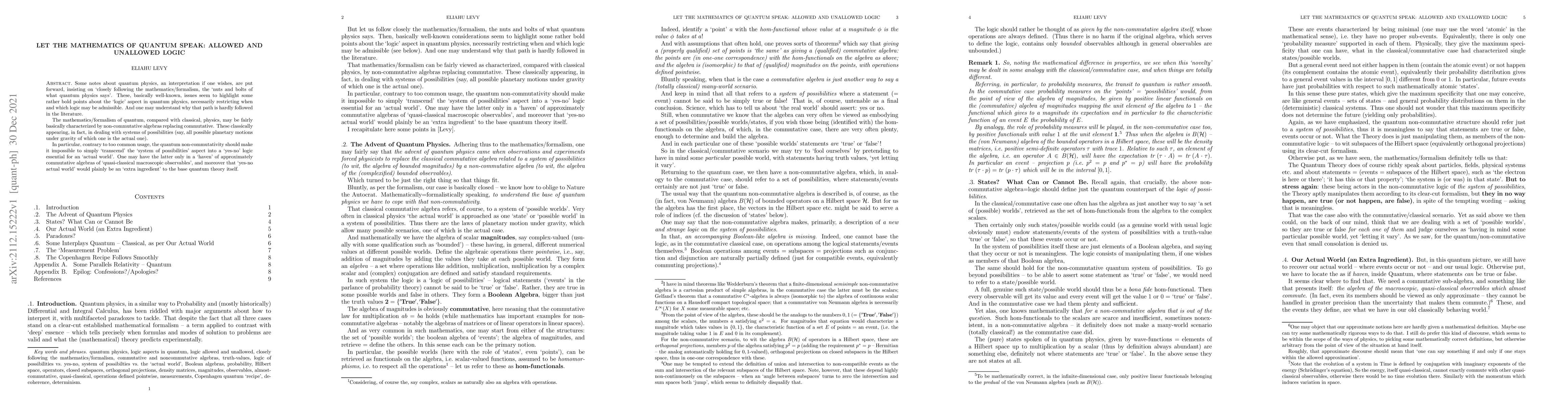 Thumbnail for Let the Mathematics of Quantum Speak: Allowed and Unallowed Logic
