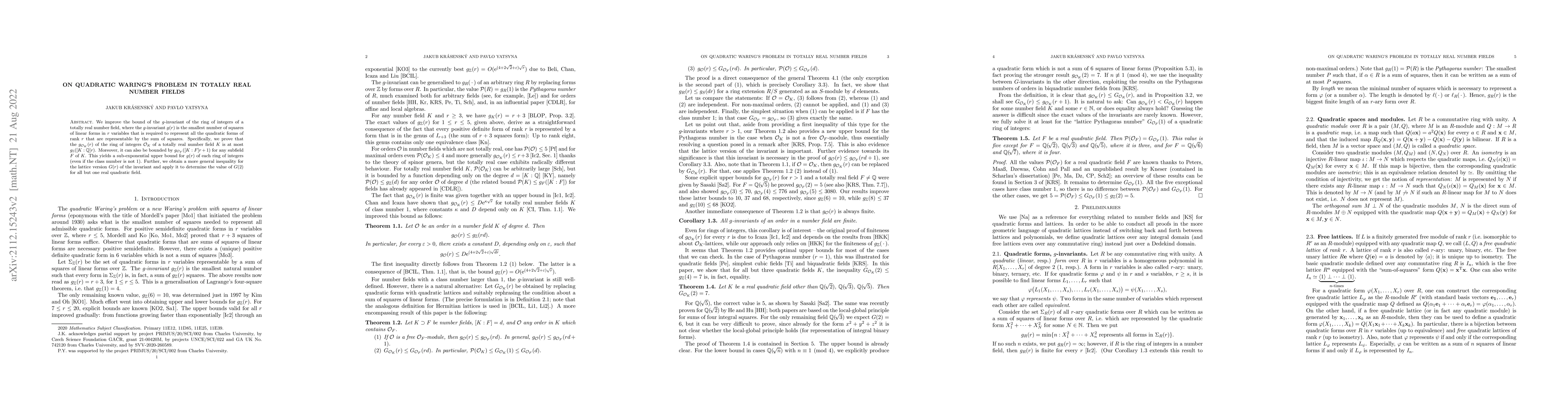 Thumbnail for On quadratic Waring's problem in totally real number fields