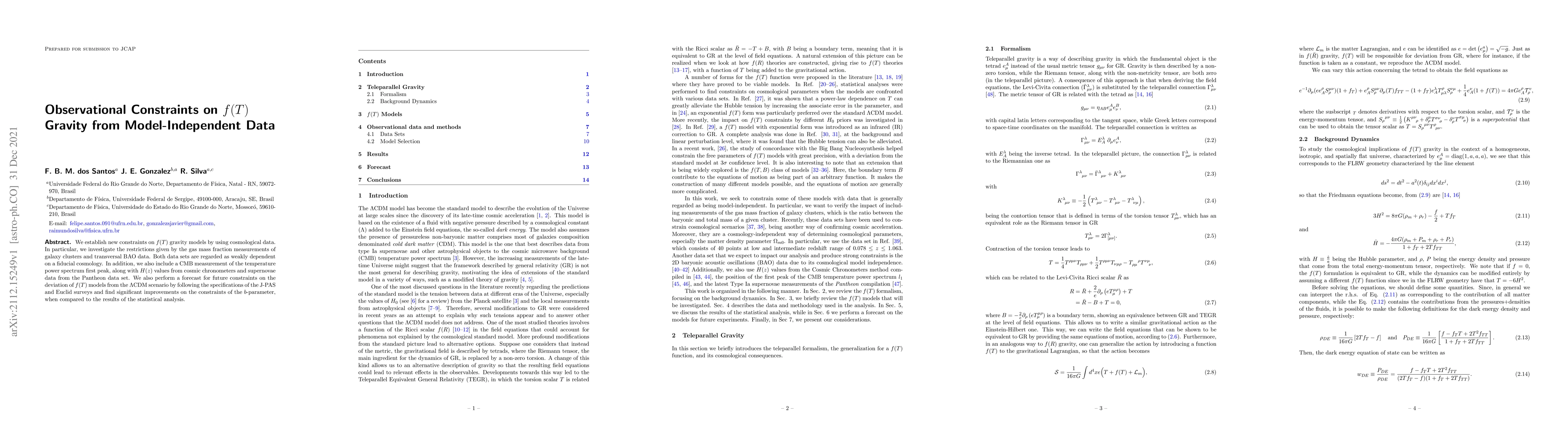 Thumbnail for Observational Constraints on $f(T)$ Gravity from Model-Independent Data