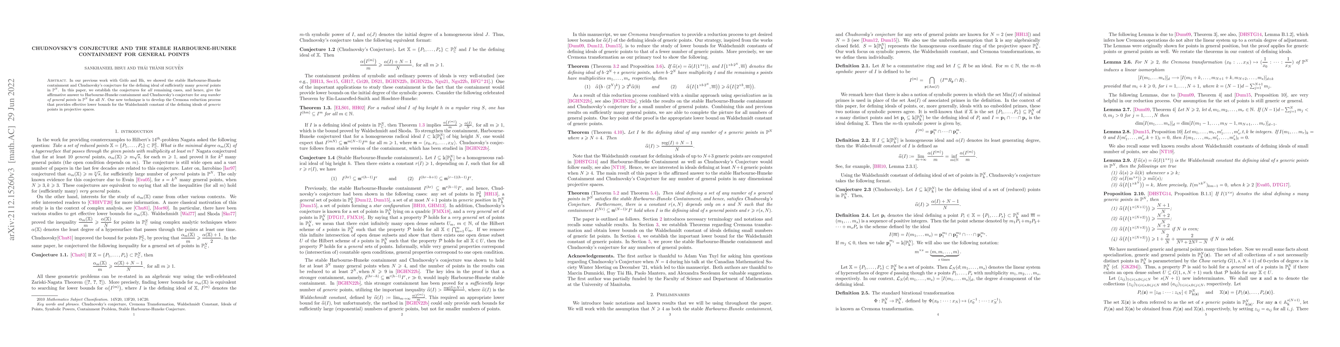Thumbnail for Chudnovsky's Conjecture and the stable Harbourne-Huneke containment for
  general points