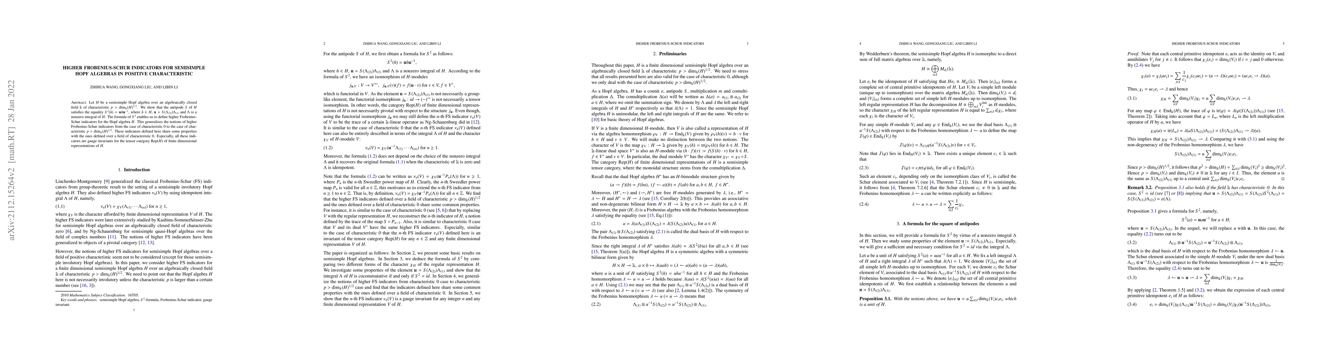 Thumbnail for Higher Frobenius-Schur indicators for semisimple Hopf algebras in
  positive characteristic
