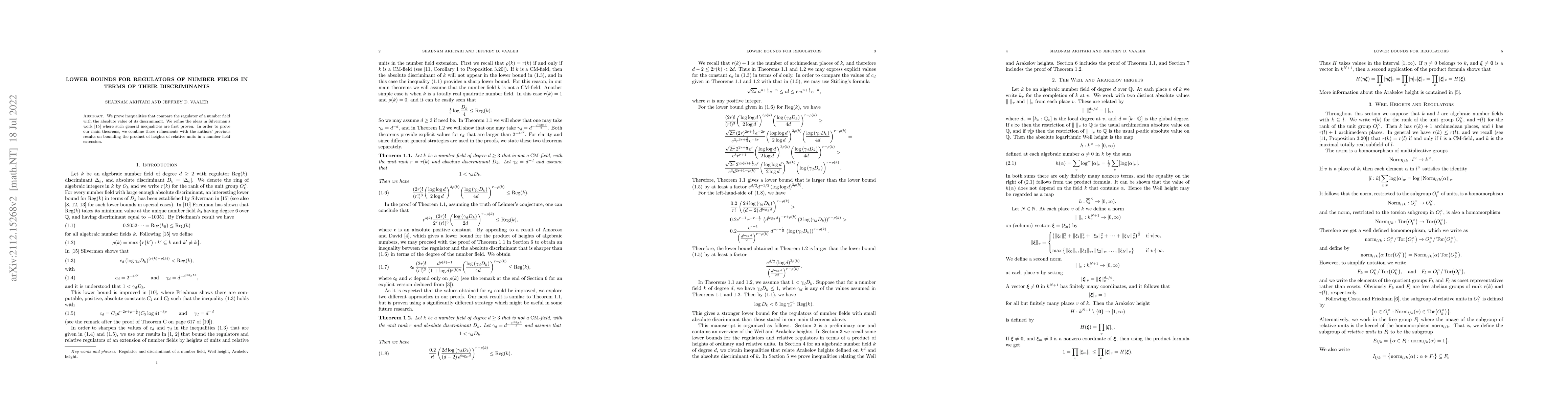 Thumbnail for Lower Bounds for Regulators of Number Fields in terms of their
  Discriminants