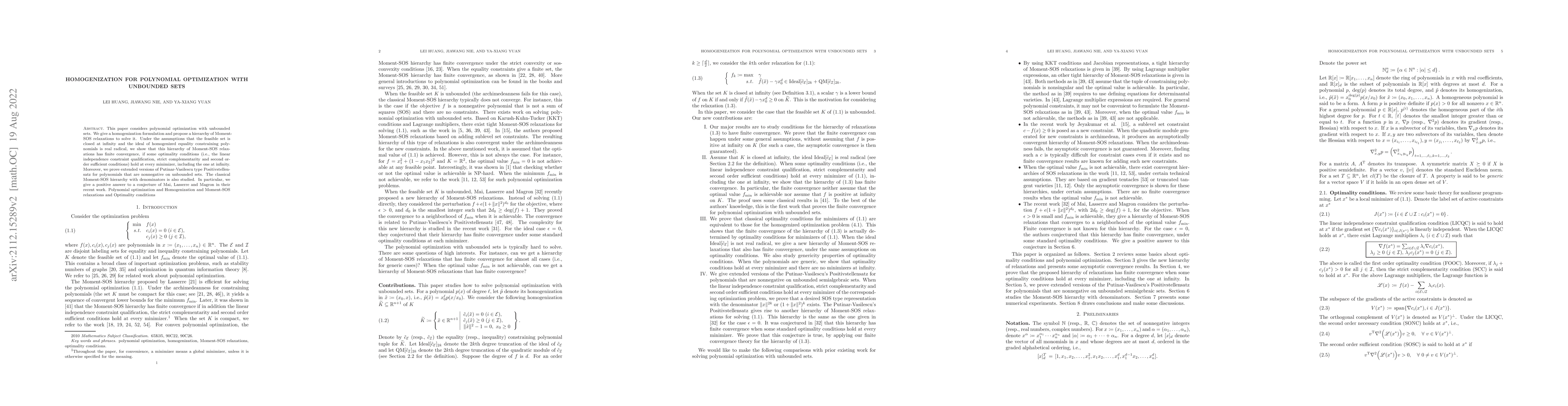 Thumbnail for Homogenization for polynomial optimization with unbounded sets