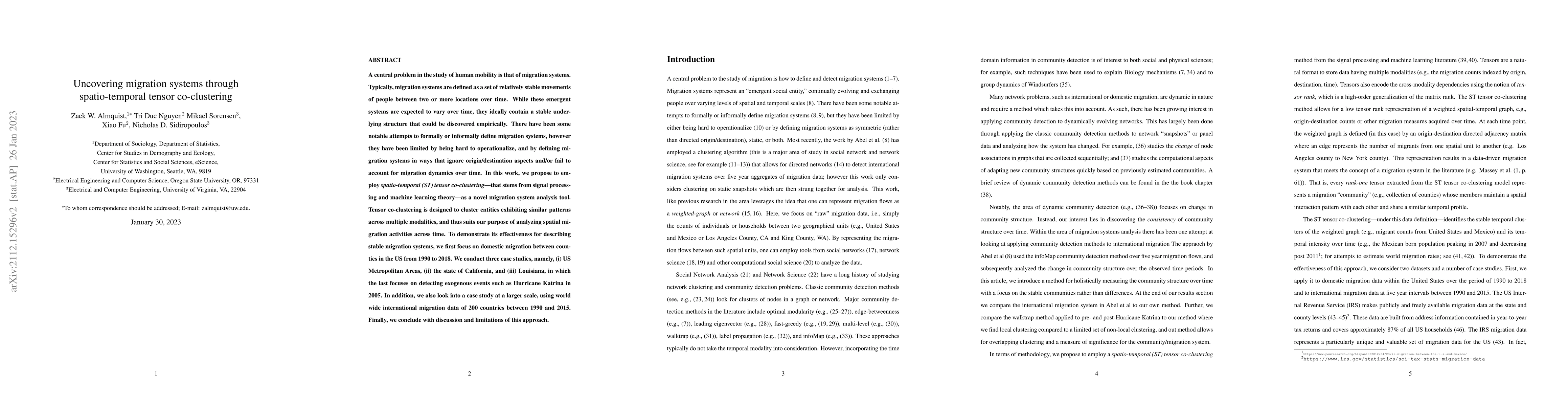 Thumbnail for Uncovering migration systems through spatio-temporal tensor
  co-clustering