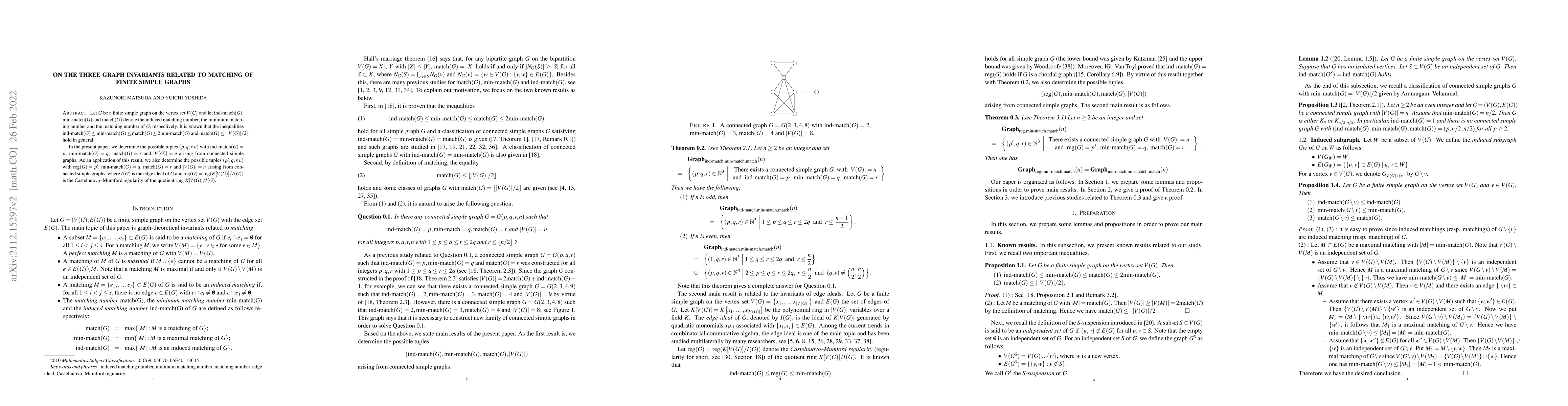Thumbnail for On the three graph invariants related to matching of finite simple
  graphs