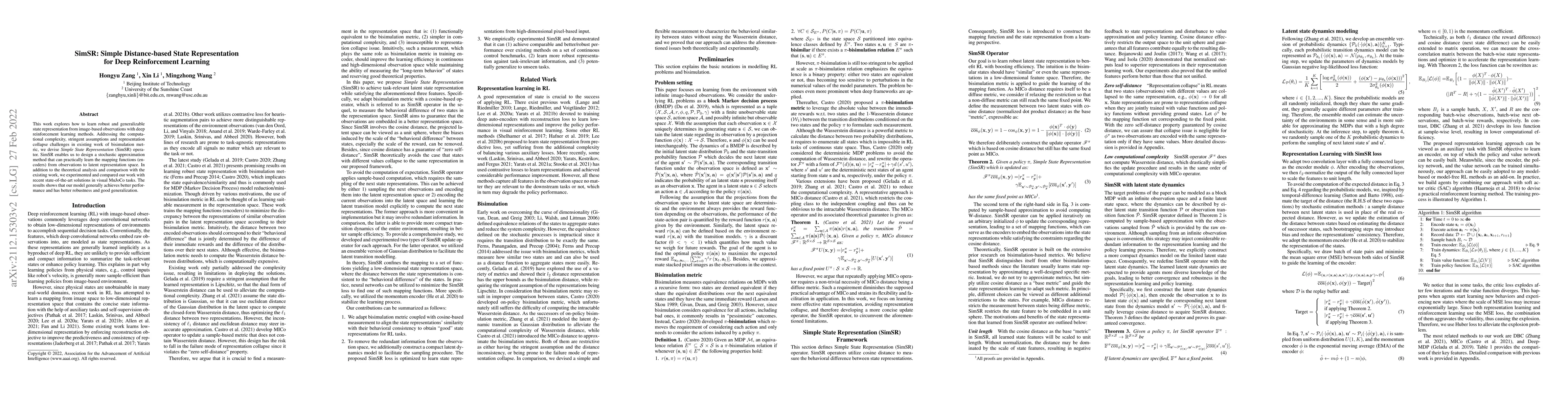 Thumbnail for SimSR: Simple Distance-based State Representation for Deep Reinforcement
  Learning