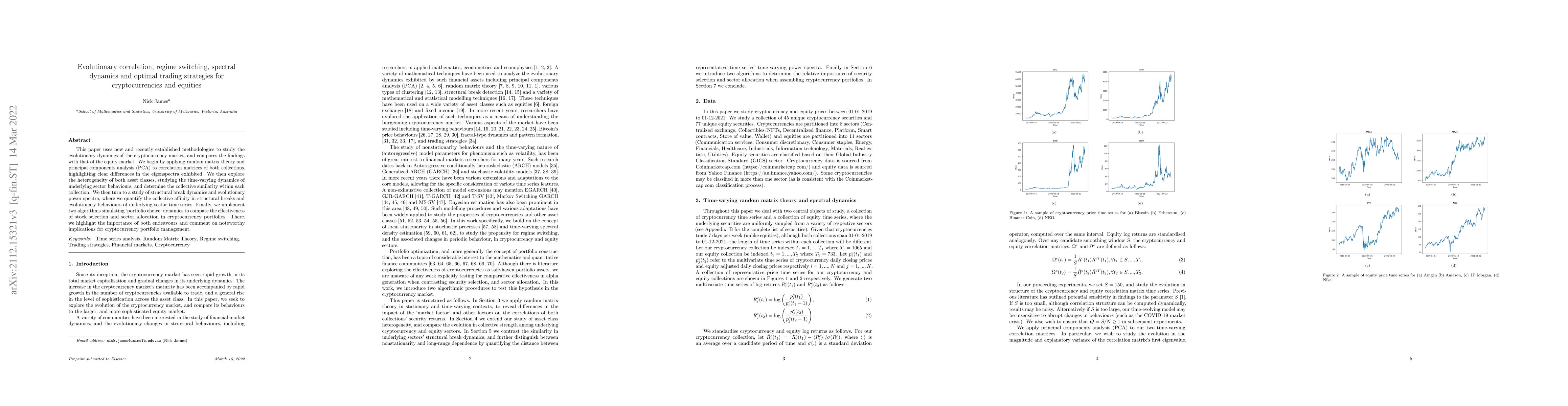 Thumbnail for Evolutionary correlation, regime switching, spectral dynamics and
  optimal trading strategies for cryptocurrencies and equities