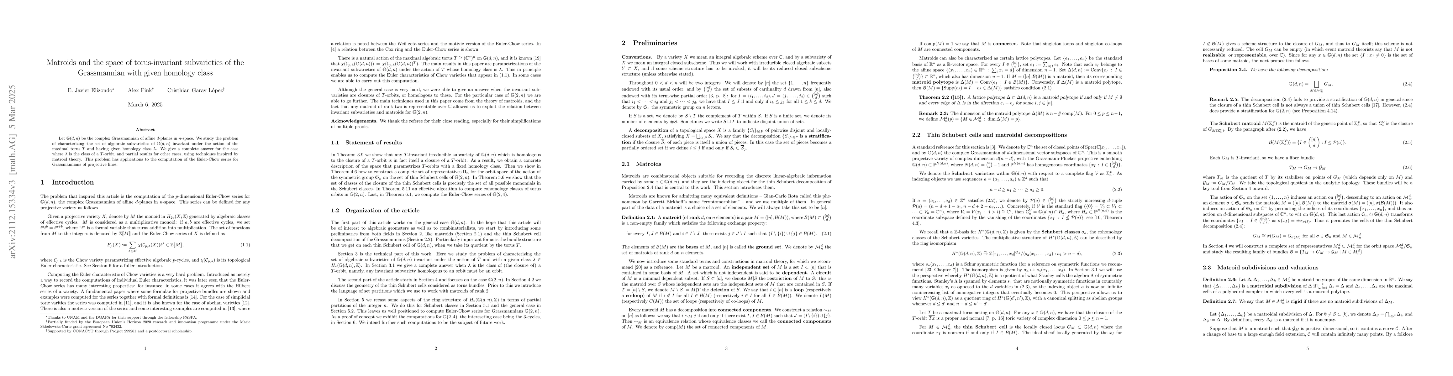 Thumbnail for Matroids and the space of torus-invariant subvarieties of the
  Grassmannian with given homology class