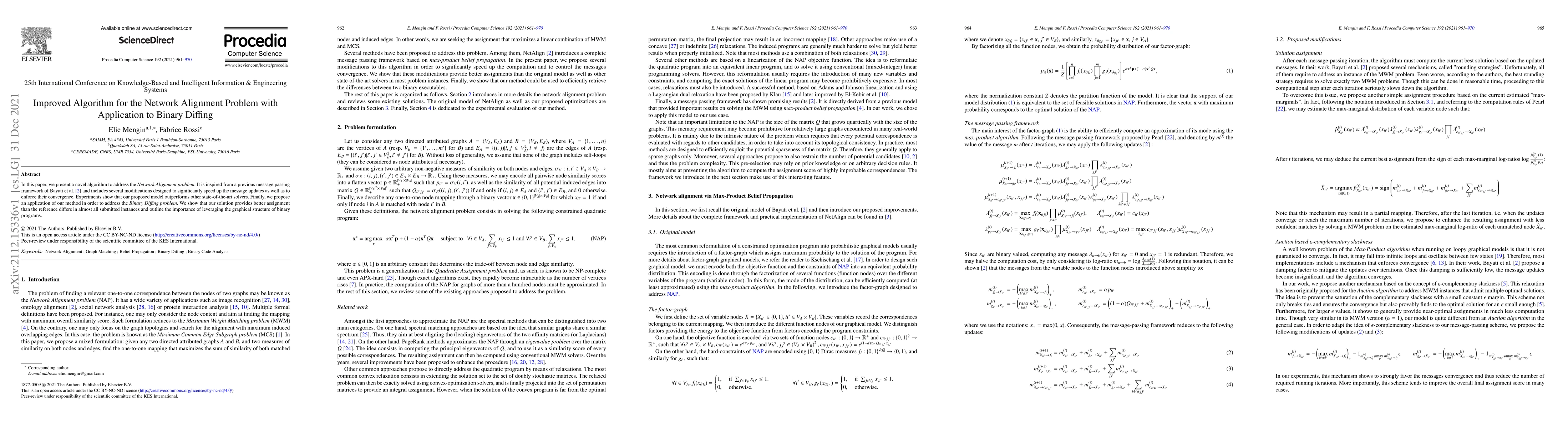 Thumbnail for Improved Algorithm for the Network Alignment Problem with Application to
  Binary Diffing