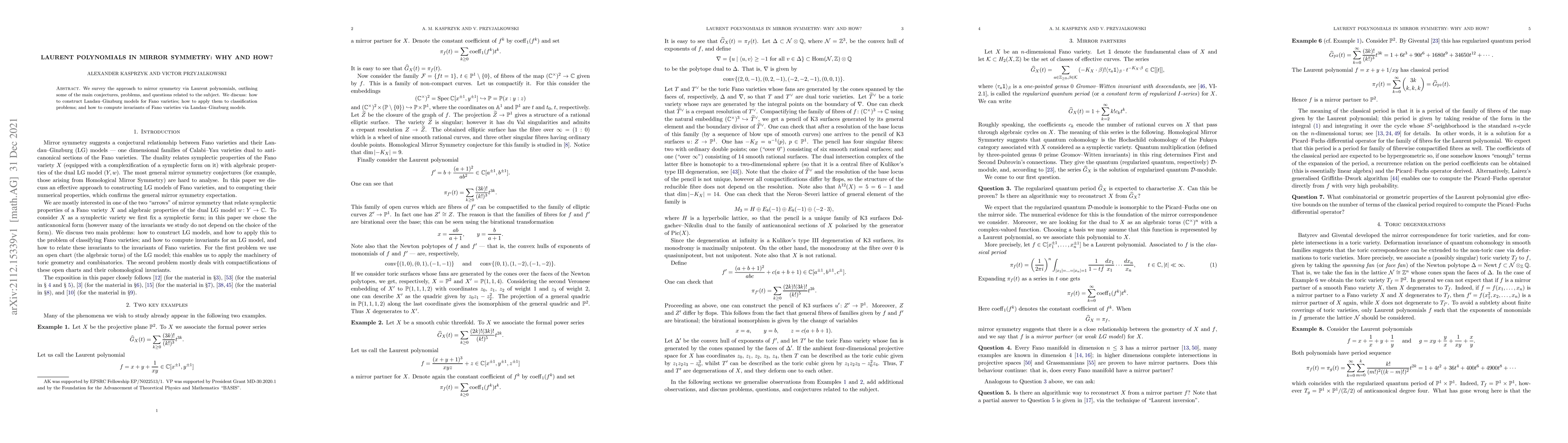 Thumbnail for Laurent polynomials in Mirror Symmetry: why and how?
