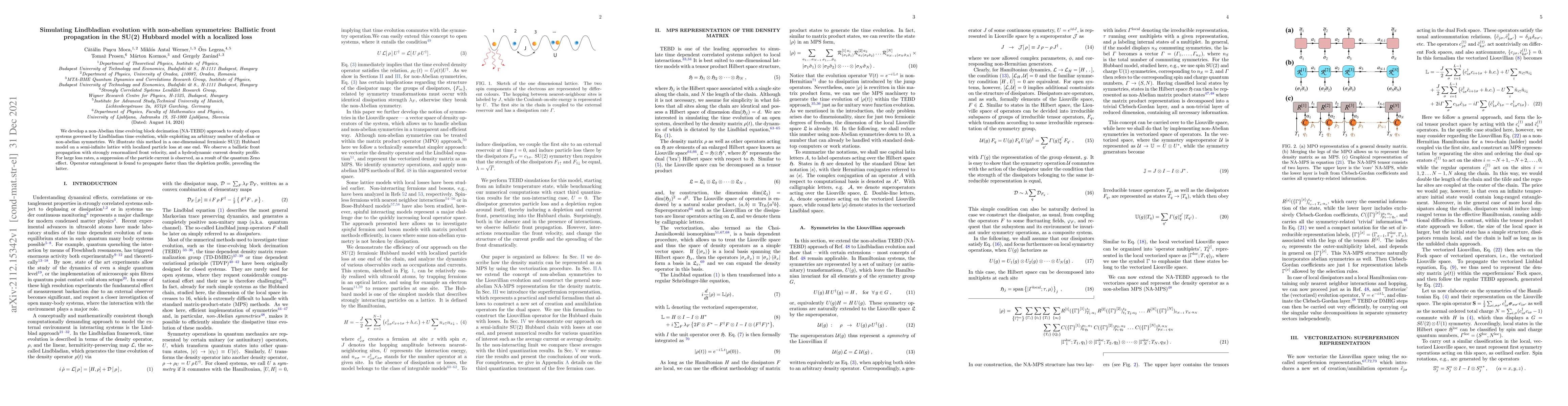 Thumbnail for Simulating Lindbladian evolution with non-abelian symmetries: Ballistic
  front propagation in the $SU(2)$ Hubbard model with a localized loss