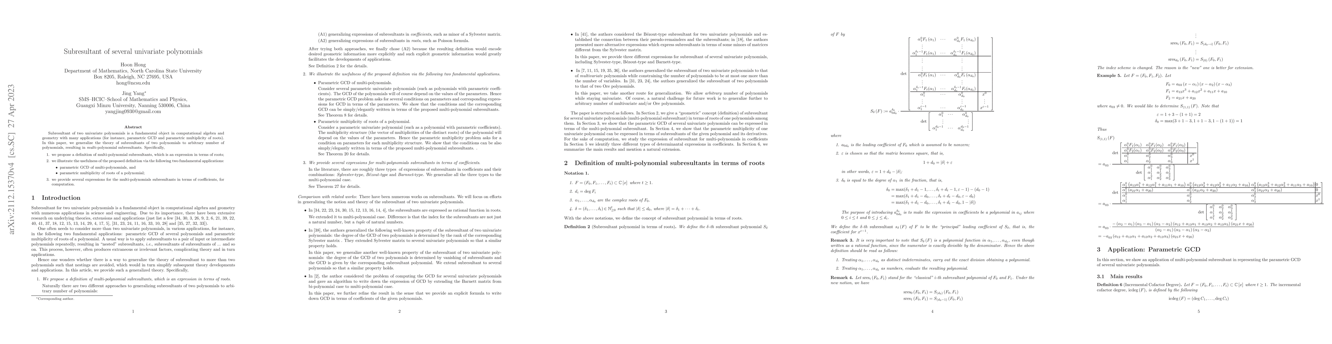 Thumbnail for Subresultant of several univariate polynomials