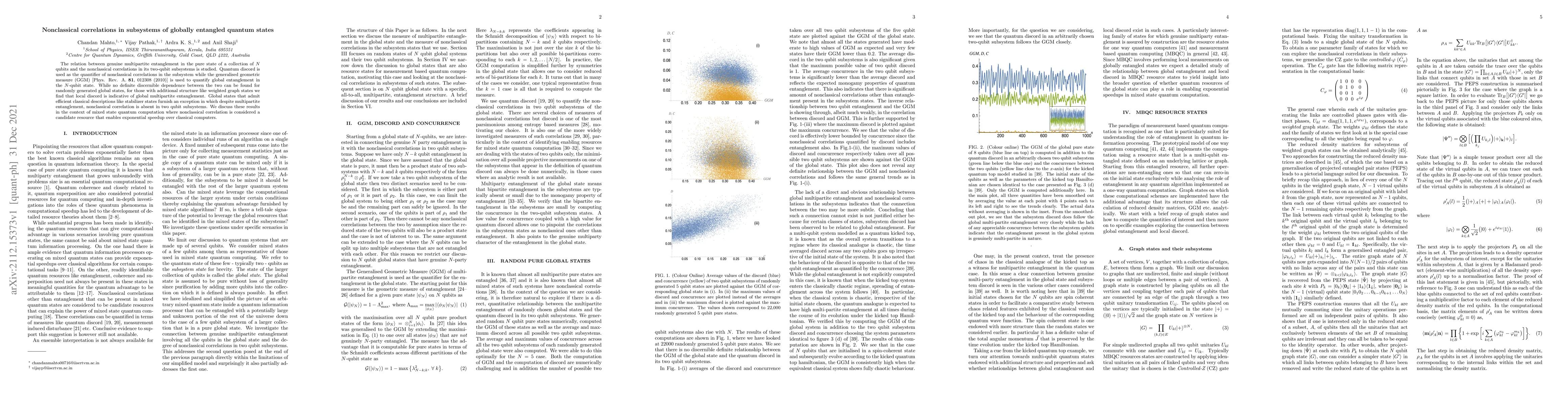 Thumbnail for Nonclassical correlations in subsystems of globally entangled quantum
  states