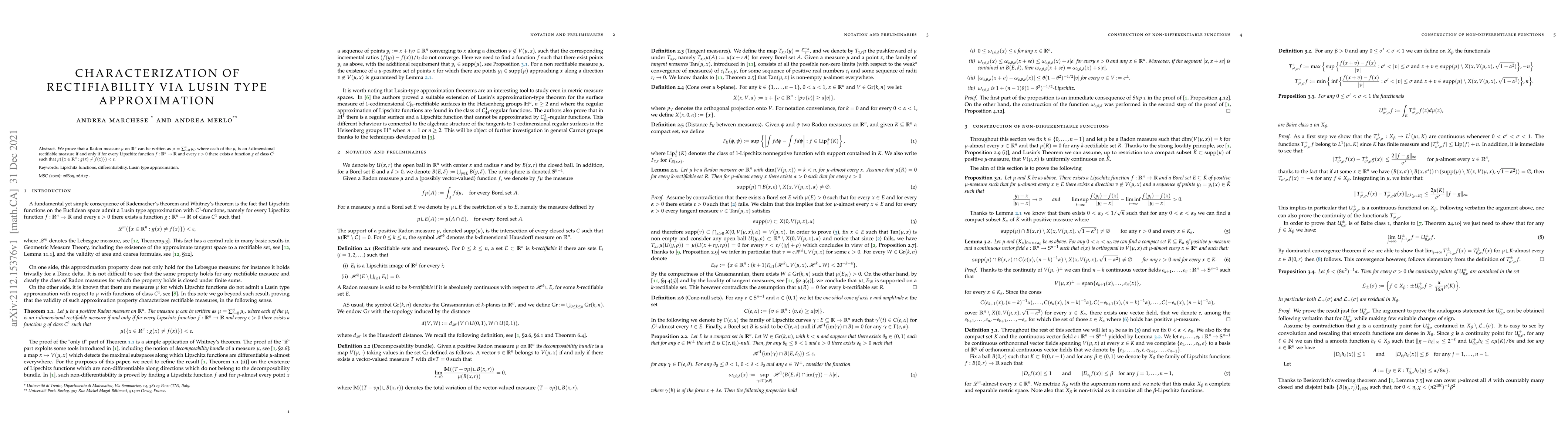 Thumbnail for Characterization of rectifiability via Lusin type approximation