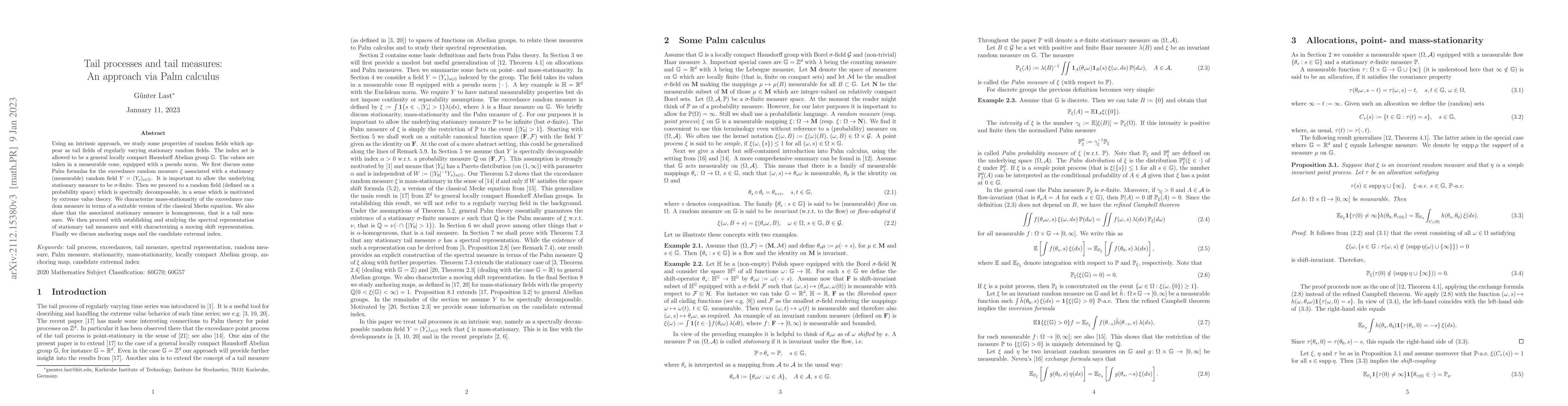 Thumbnail for Tail processes and tail measures: An approach via Palm calculus