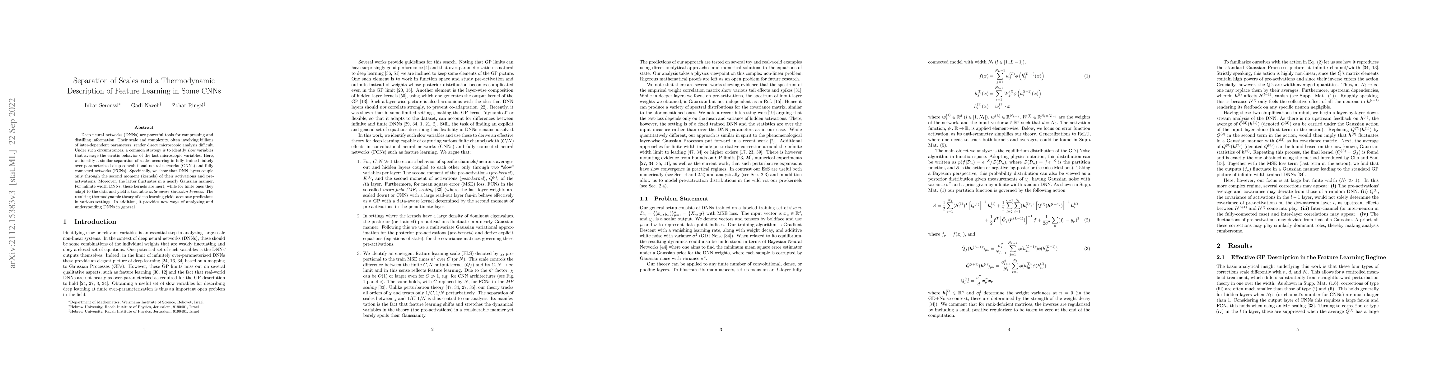 Thumbnail for Separation of Scales and a Thermodynamic Description of Feature Learning
  in Some CNNs
