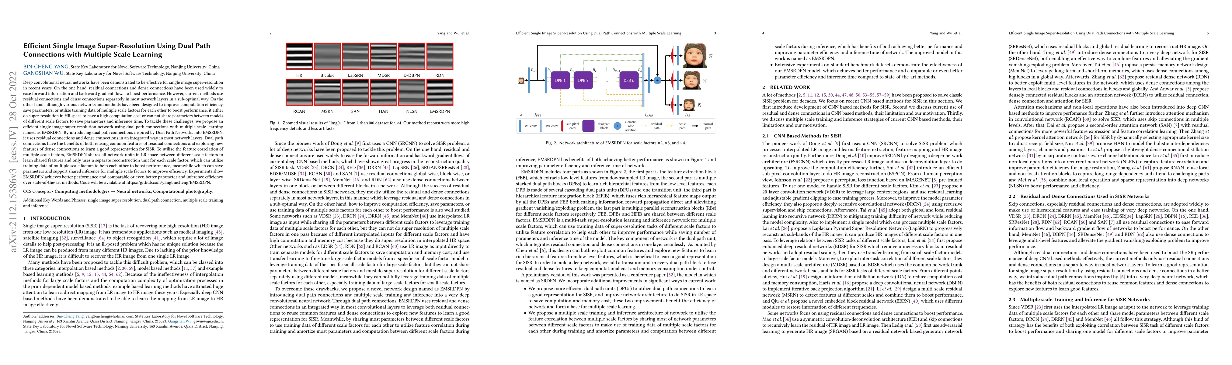 Thumbnail for Efficient Single Image Super-Resolution Using Dual Path Connections with
  Multiple Scale Learning