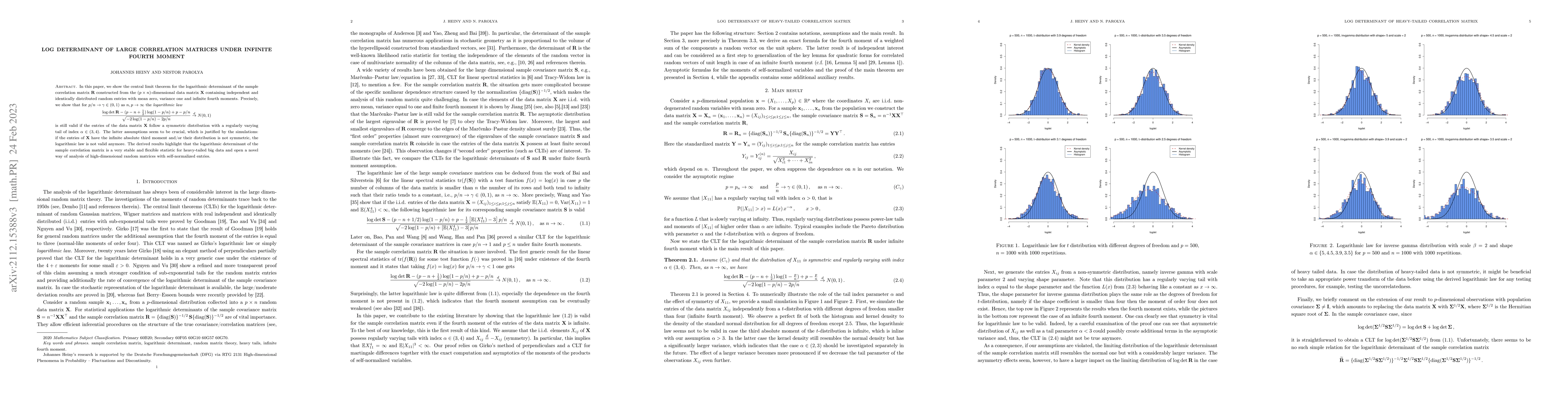 Thumbnail for Log determinant of large correlation matrices under infinite fourth
  moment