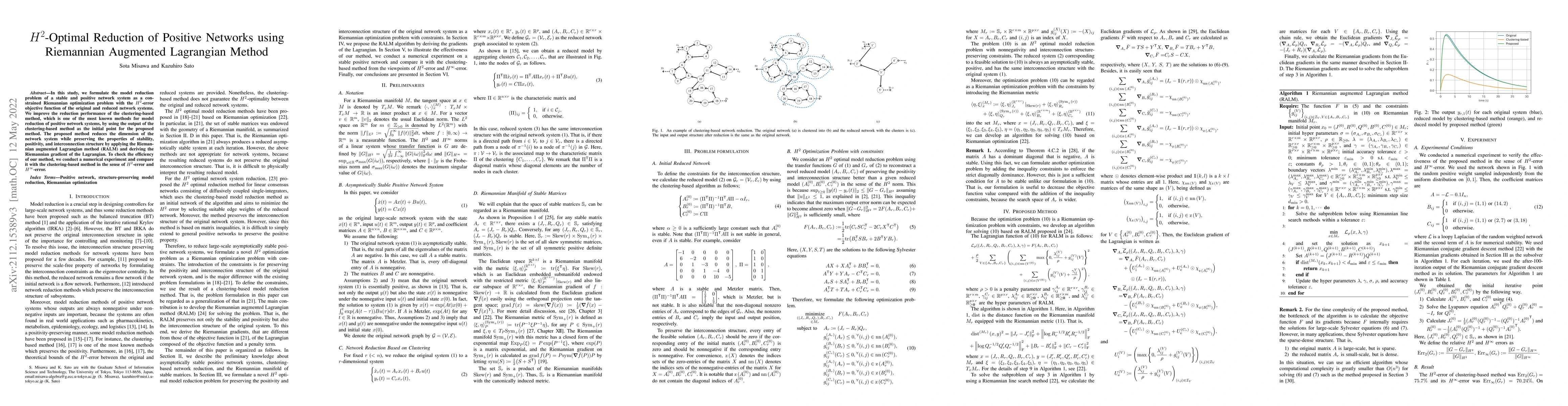 Thumbnail for $H^2$-Optimal Reduction of Positive Networks using Riemannian Augmented
  Lagrangian Method