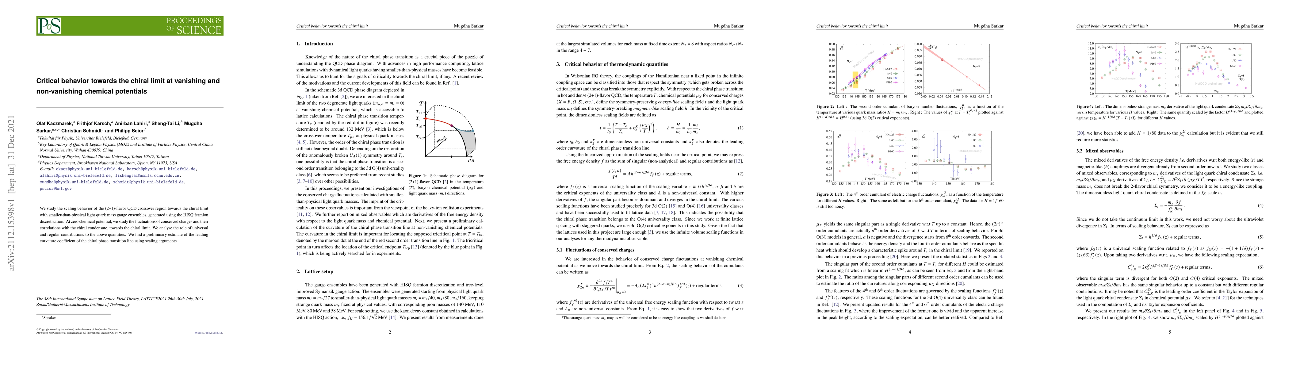 Thumbnail for Critical behavior towards the chiral limit at vanishing and
  non-vanishing chemical potentials