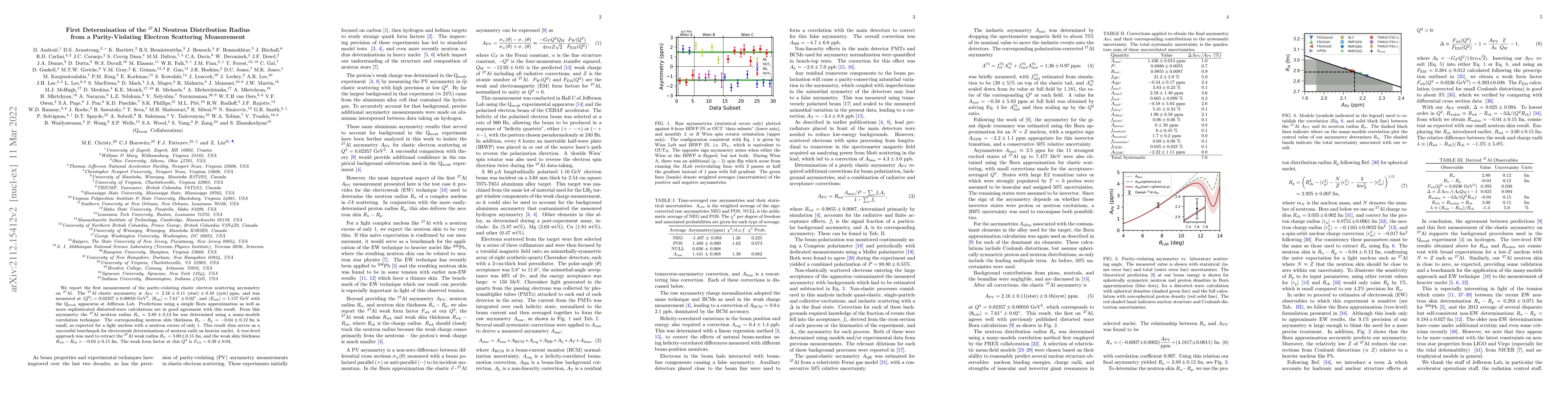 Thumbnail for First Determination of the 27Al Neutron Distribution Radius from a
  Parity-Violating Electron Scattering Measurement