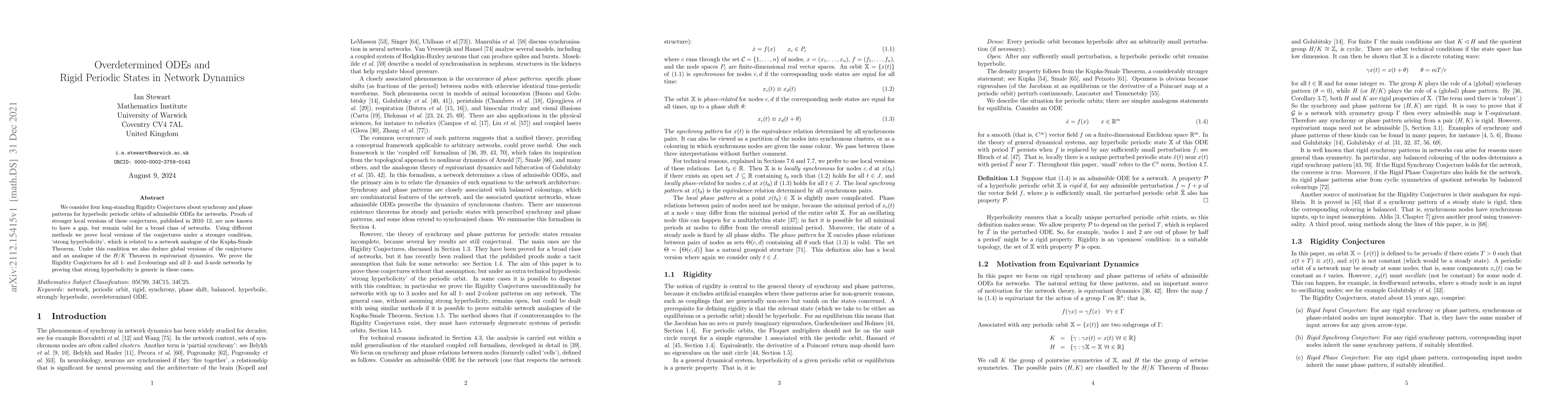 Thumbnail for Overdetermined ODEs and Rigid Periodic States in Network Dynamics