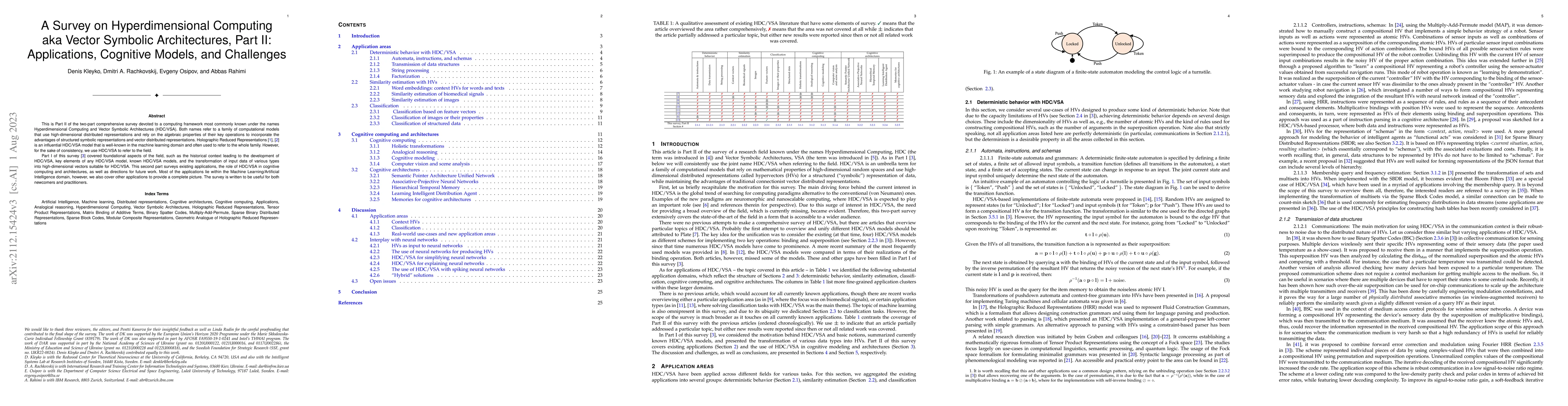 Thumbnail for A Survey on Hyperdimensional Computing aka Vector Symbolic
  Architectures, Part II: Applications, Cognitive Models, and Challenges