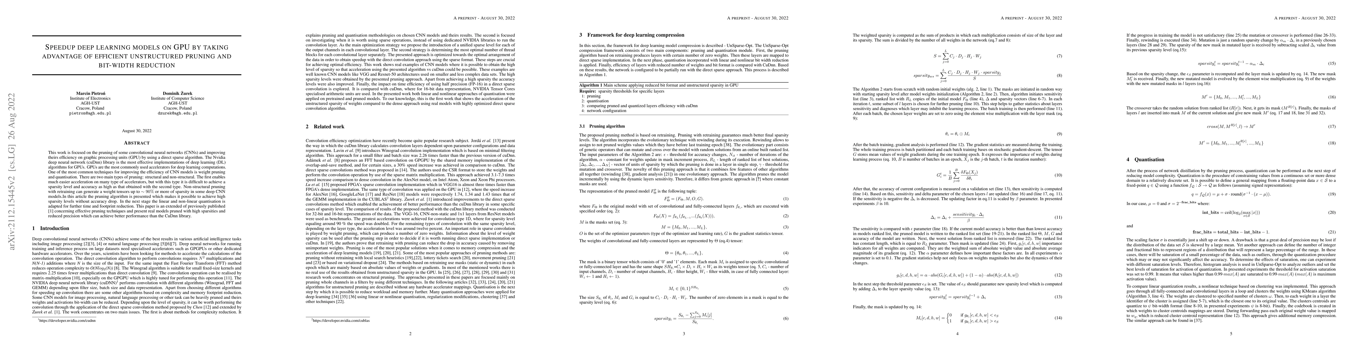 Thumbnail for Speedup deep learning models on GPU by taking advantage of efficient
  unstructured pruning and bit-width reduction
