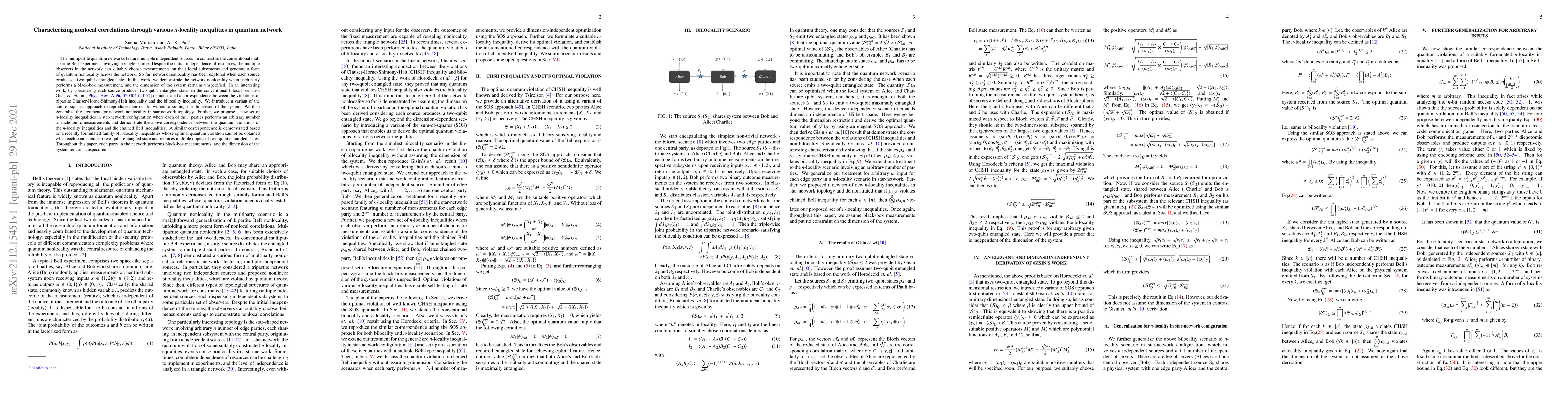 Thumbnail for Characterizing nonlocal correlations through various $n$-locality
  inequlities in quantum network