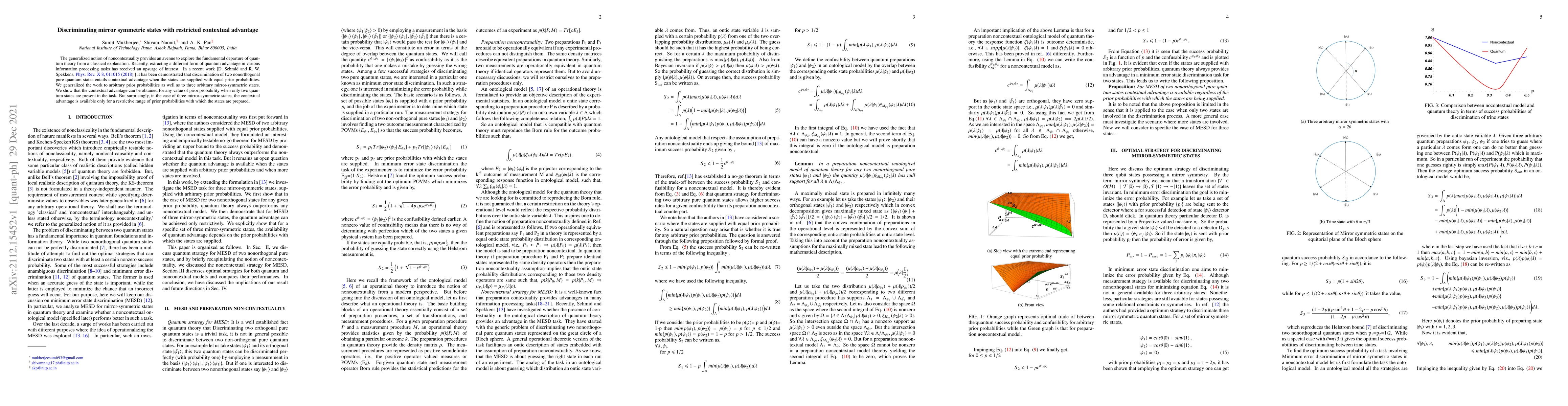 Thumbnail for Discriminating mirror symmetric states with restricted contextual
  advantage