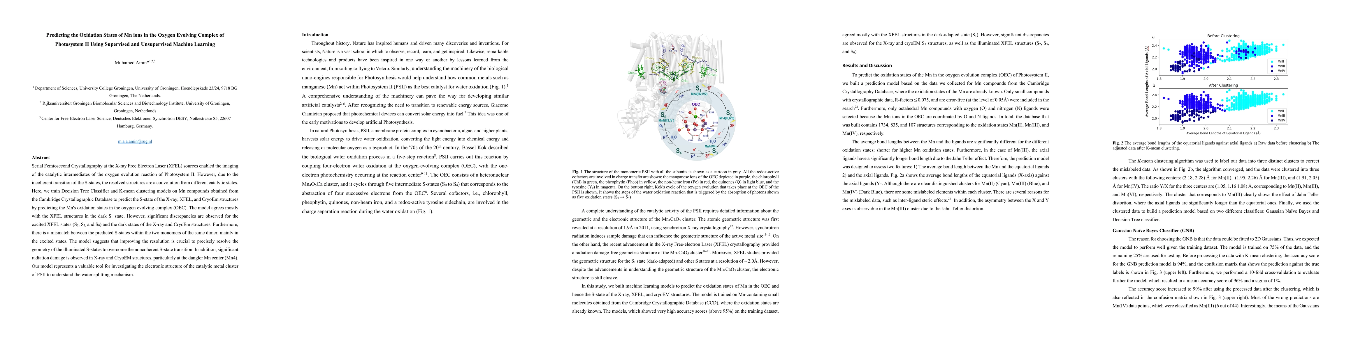 Thumbnail for Predicting the Oxidation States of Mn ions in the Oxygen Evolving
  Complex of Photosystem II Using Supervised and Unsupervised Machine Learning