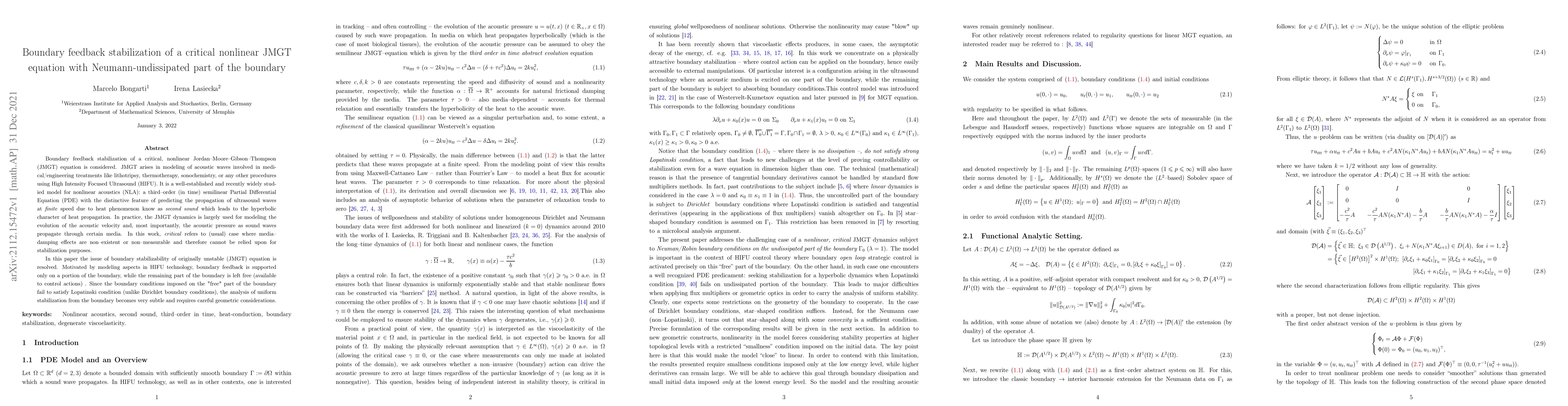 Thumbnail for Boundary feedback stabilization of a critical nonlinear JMGT equation
  with Neumann-undissipated part of the boundary