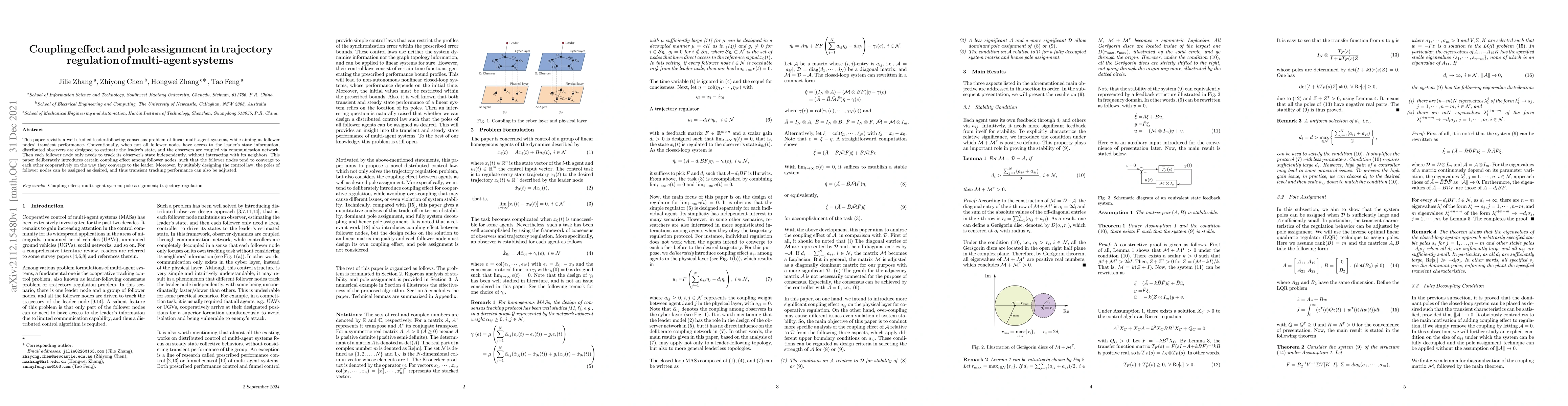 Thumbnail for Coupling effect and pole assignment in trajectory regulation of
  multi-agent systems