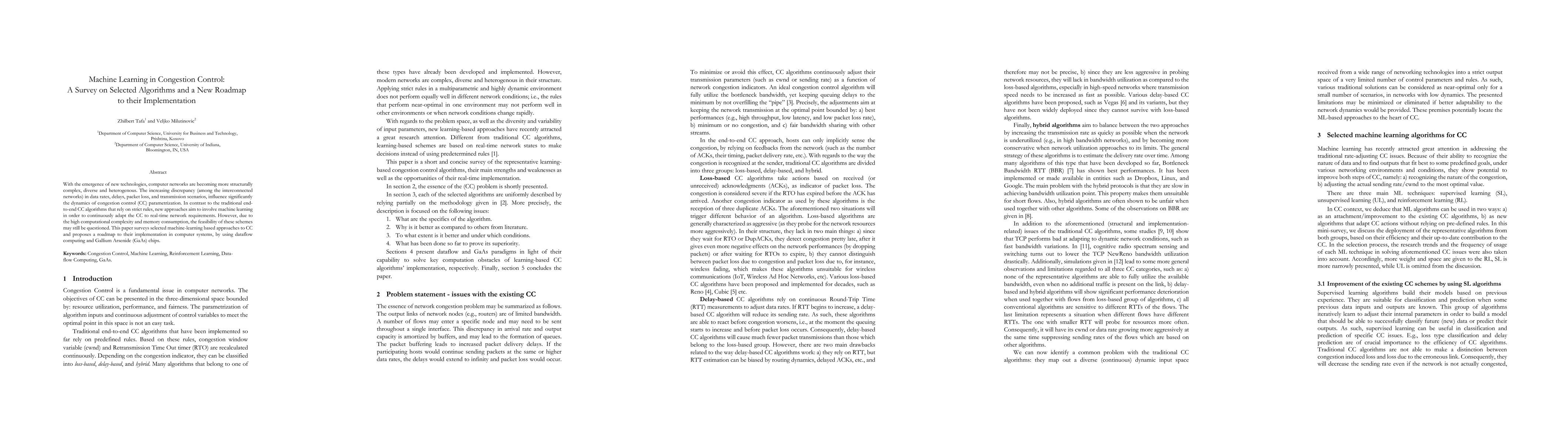 Thumbnail for Machine Learning in Congestion Control: A Survey on Selected Algorithms
  and a New Roadmap to their Implementation
