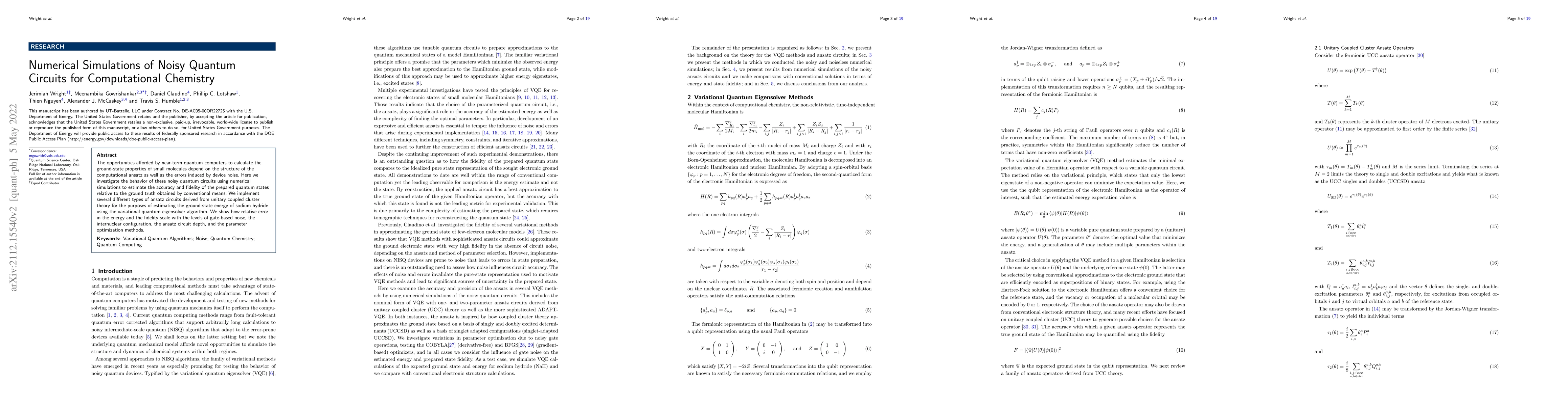 Thumbnail for Numerical Simulations of Noisy Quantum Circuits for Computational
  Chemistry