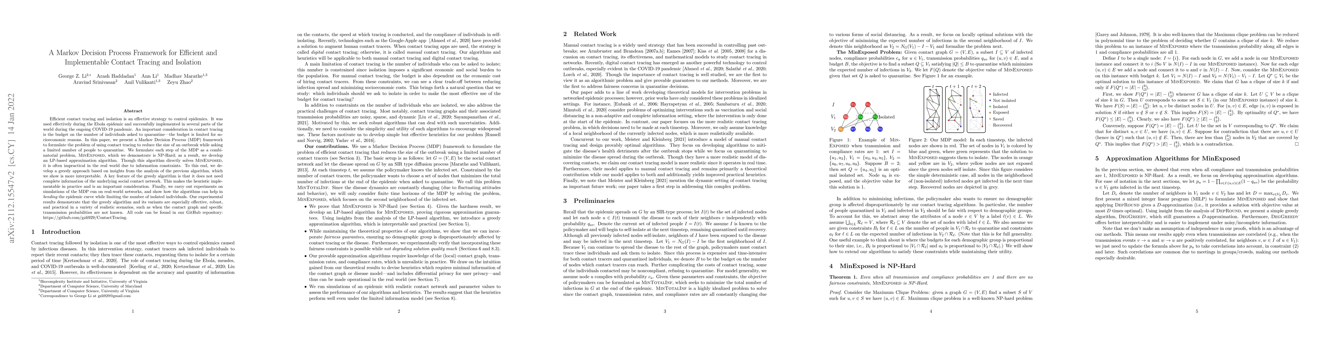Thumbnail for A Markov Decision Process Framework for Efficient and Implementable
  Contact Tracing and Isolation