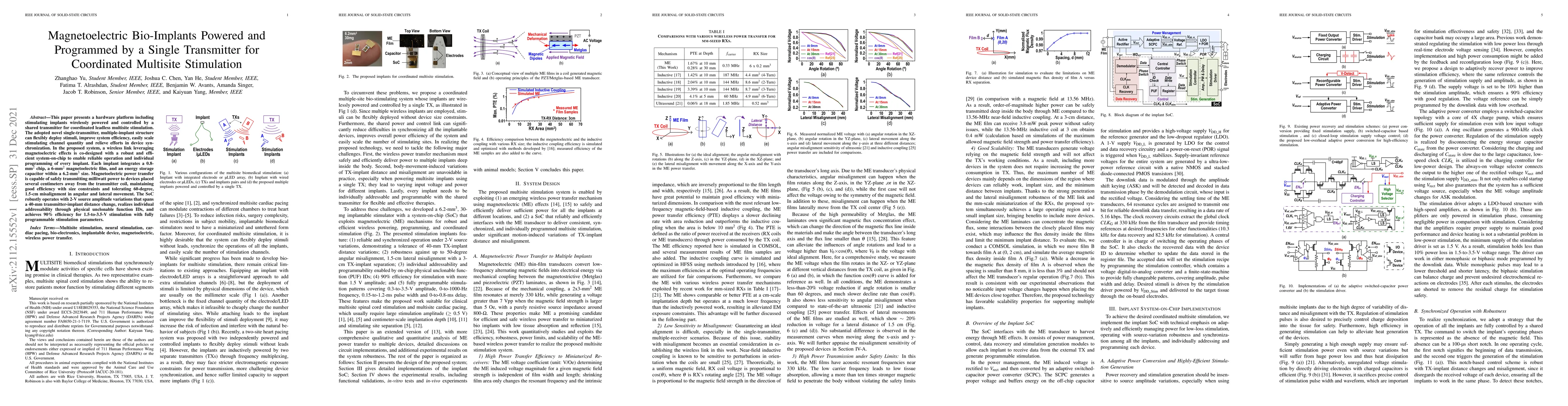 Thumbnail for Magnetoelectric Bio-Implants Powered and Programmed by a Single
  Transmitter for Coordinated Multisite Stimulation