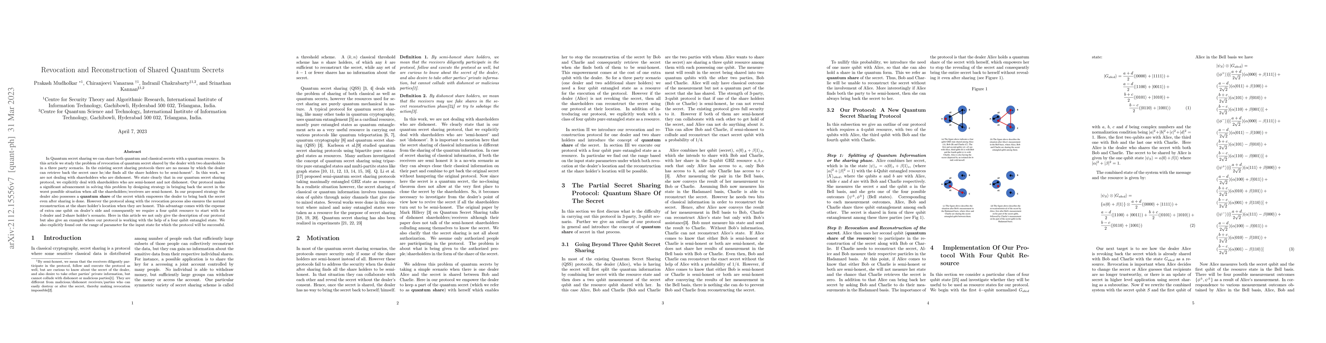 Thumbnail for Revocation and Reconstruction of Shared Quantum Secrets