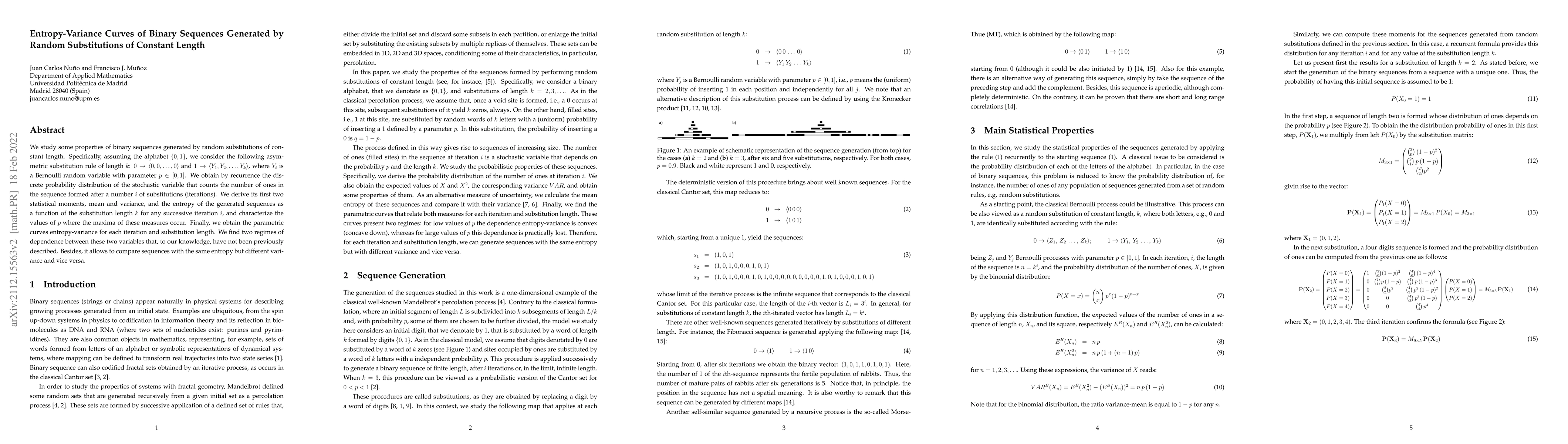 Thumbnail for Entropy-Variance curves of binary sequences generated by random
  substitutions of constant length